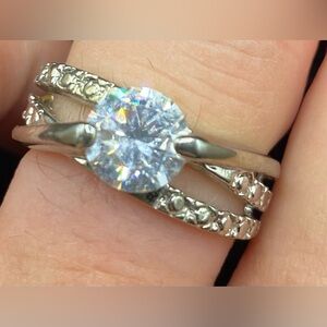 Elegant Silver Ring with Clear Gemstone Costume Jewelry, Size 9 JS Signed